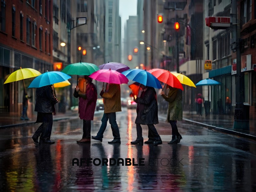 People with umbrellas in the rain