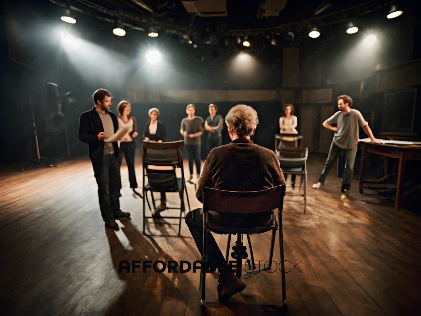 A group of actors are performing a play in a theater