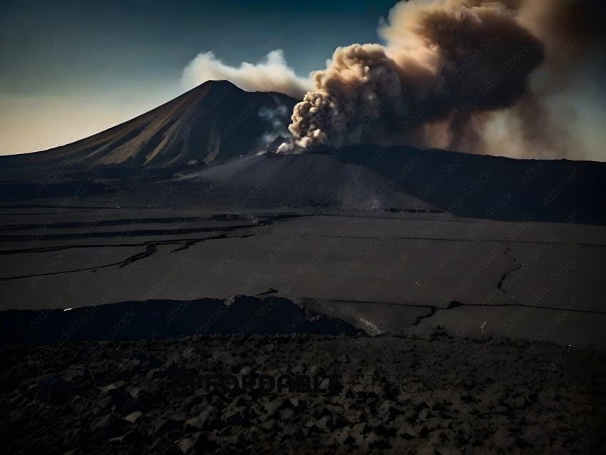 A volcano spewing smoke and ash