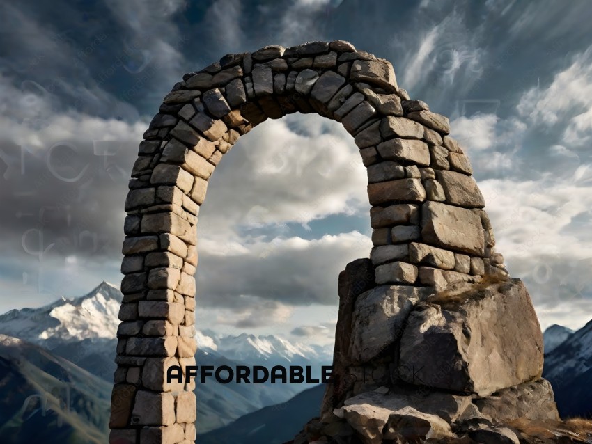 Ancient Stone Archway with Mountains in the Background