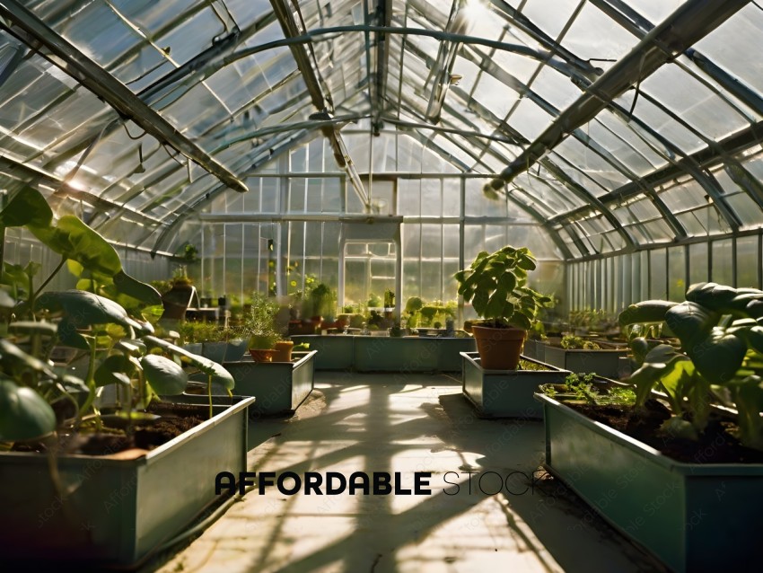A greenhouse with many plants in it