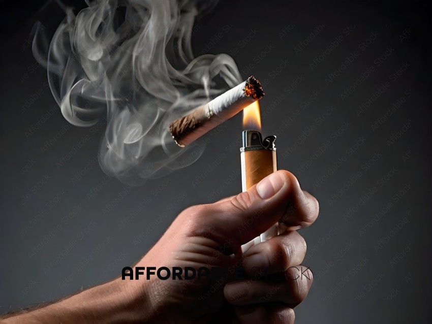 A hand holding a lit cigarette