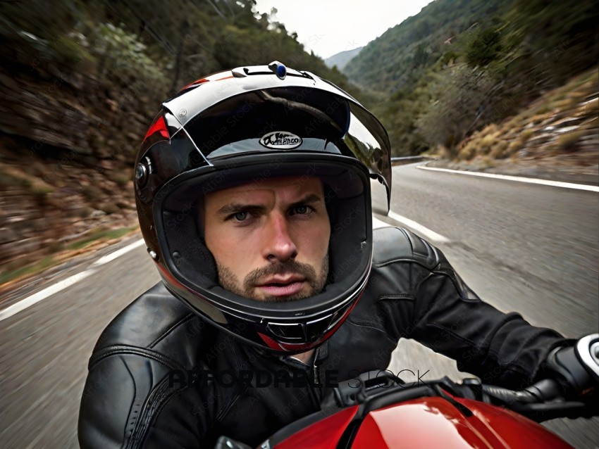 Man wearing a black motorcycle helmet