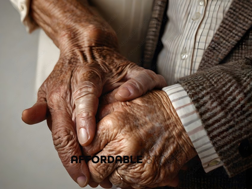 An elderly person with wrinkled hands