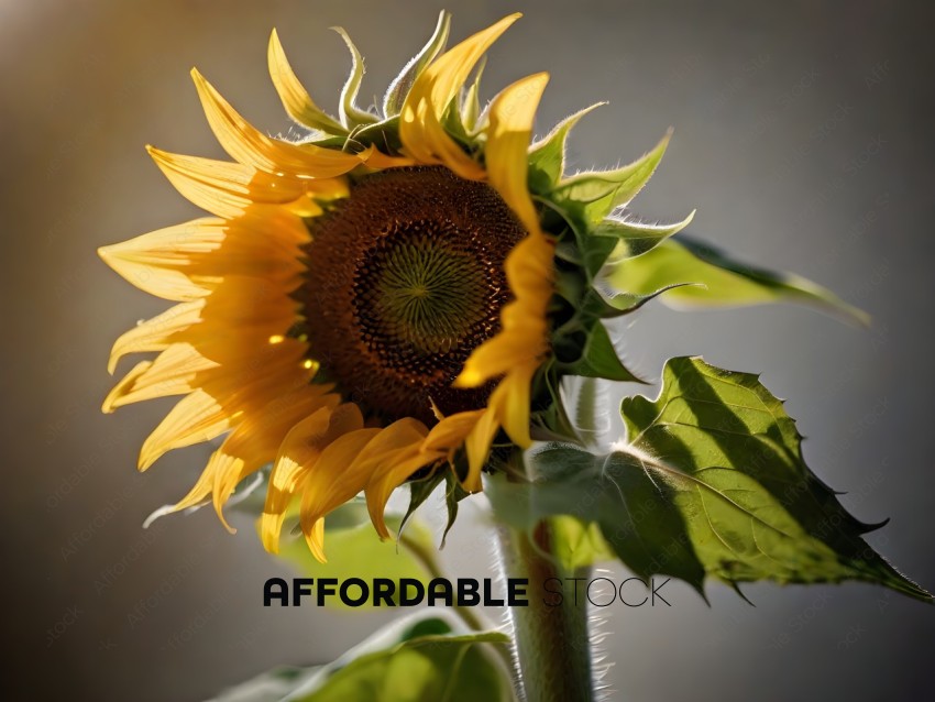 A Sunflower with a Yellow Center and Green Leaves