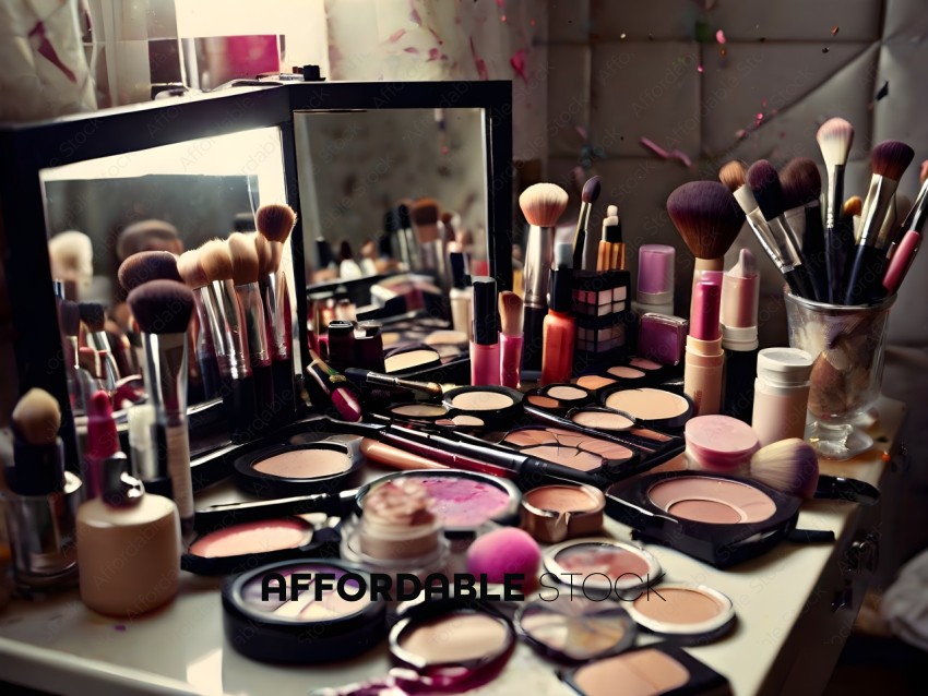 Makeup and Beauty Products on a Table