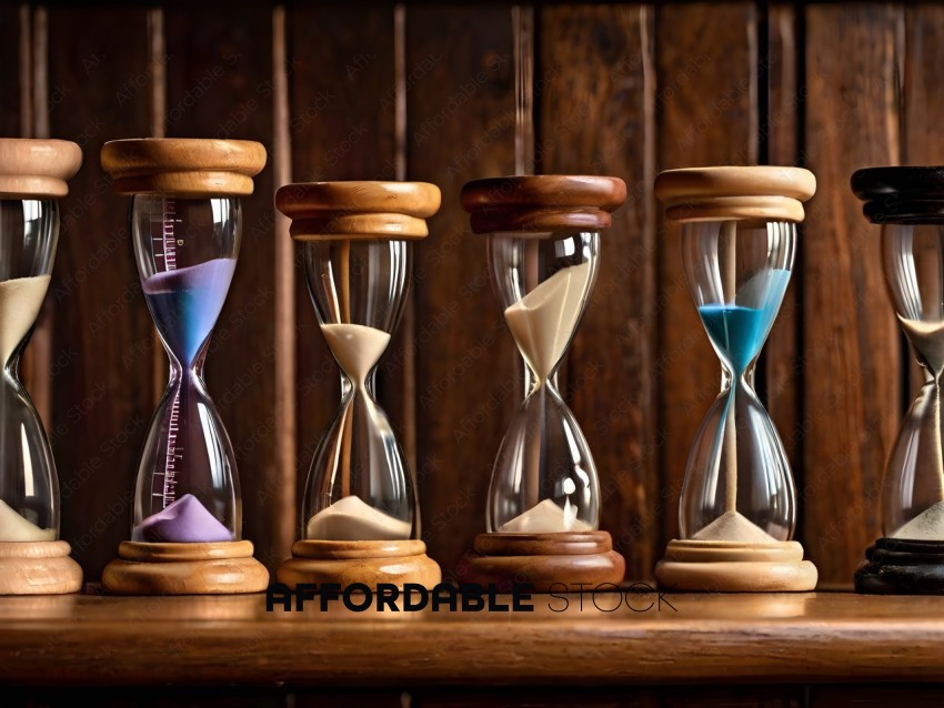 Four clocks with different colored sand