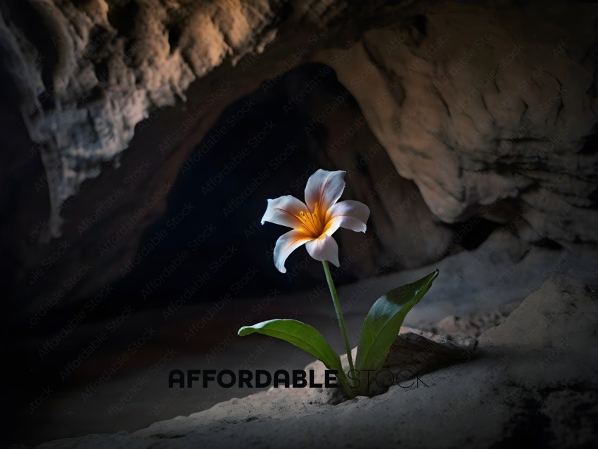 A flower in a cave