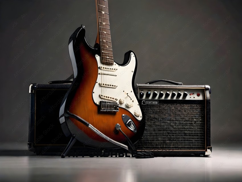 A guitar and amplifier sitting on a table