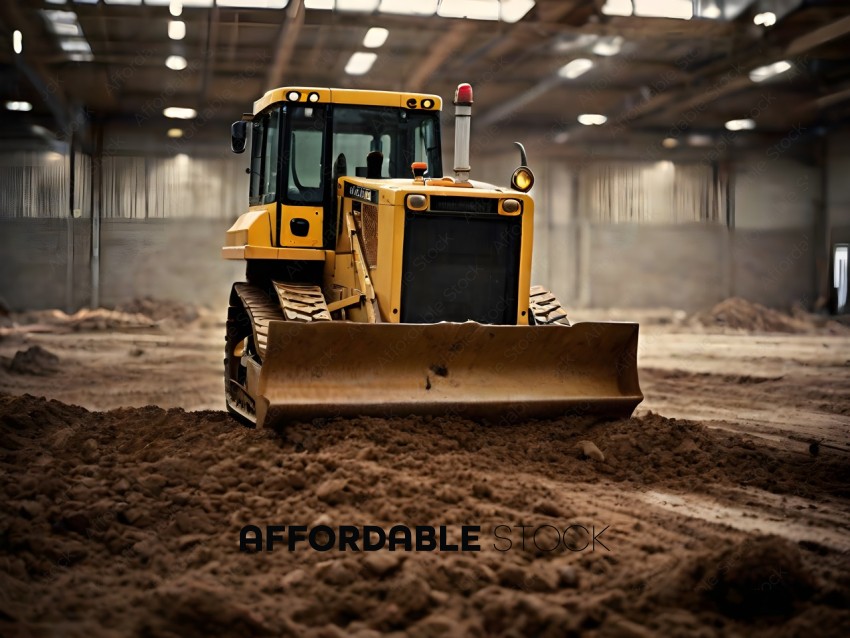 A yellow bulldozer in a dirt field