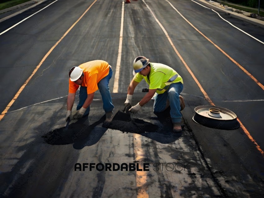 Two men working on a road