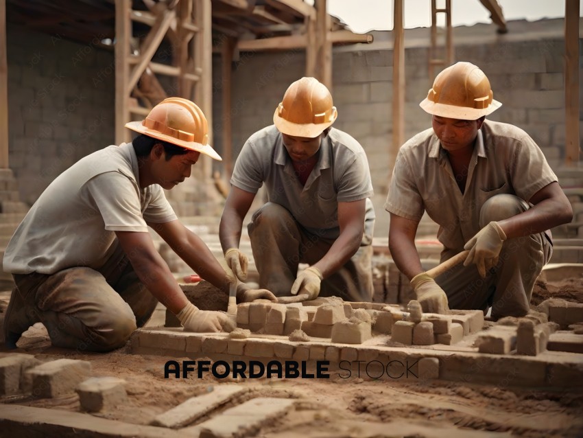 Three men working on a construction site