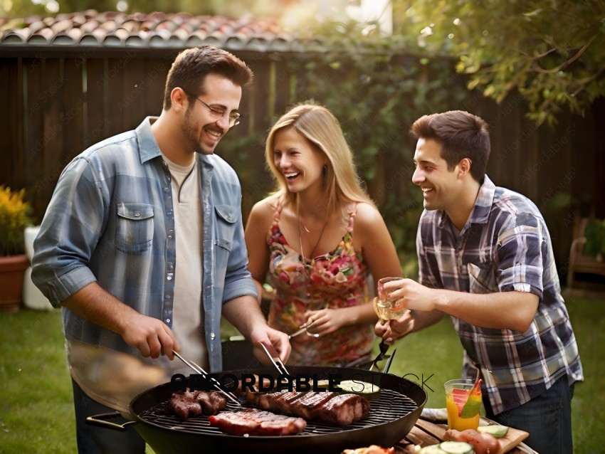 A family of three enjoying a barbecue together