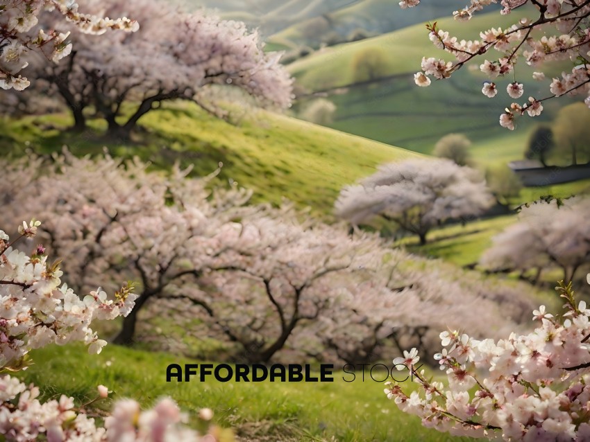 Cherry Blossoms in a Field