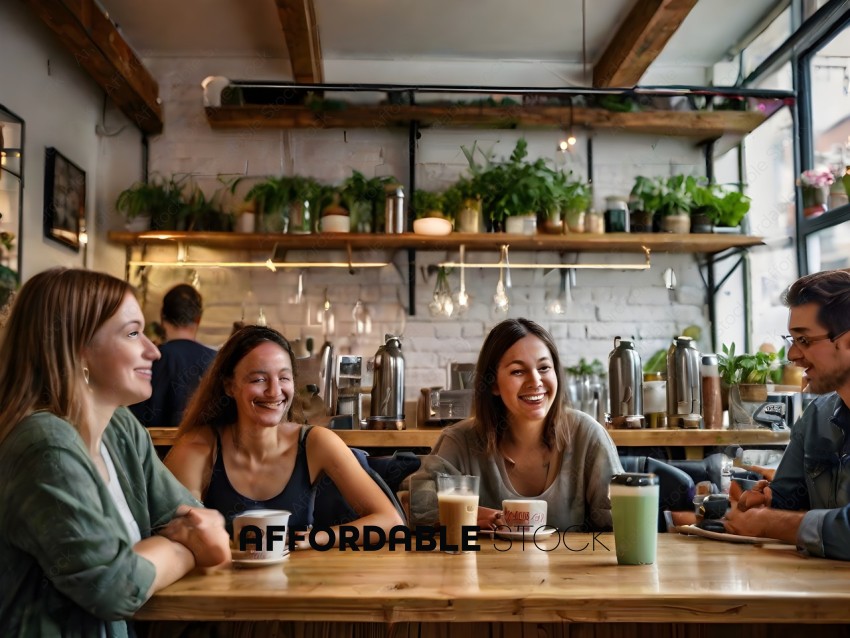 Three women sitting at a bar with drinks and plants
