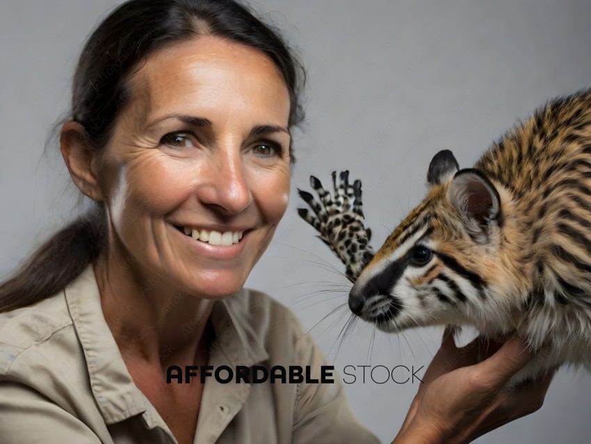 A woman holding a tiger cub