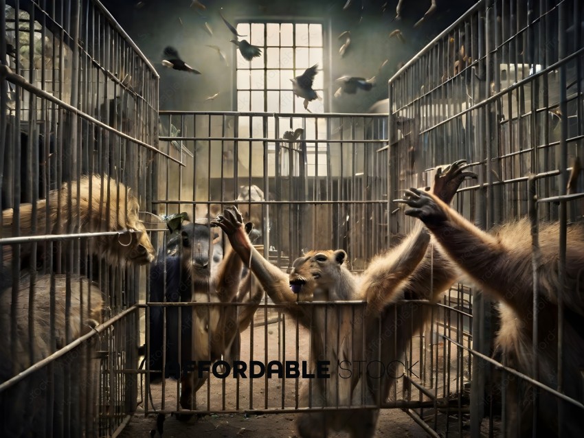 A group of animals in a cage