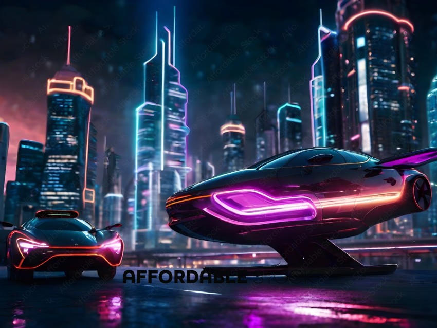 Futuristic Cars in a Cityscape