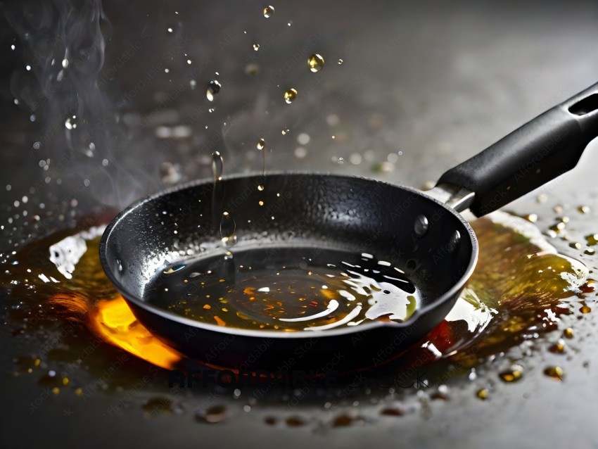 A pan with oil and drops of water