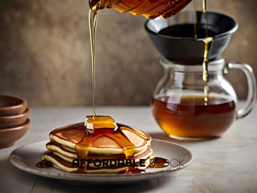 Pancakes with syrup and butter on a plate