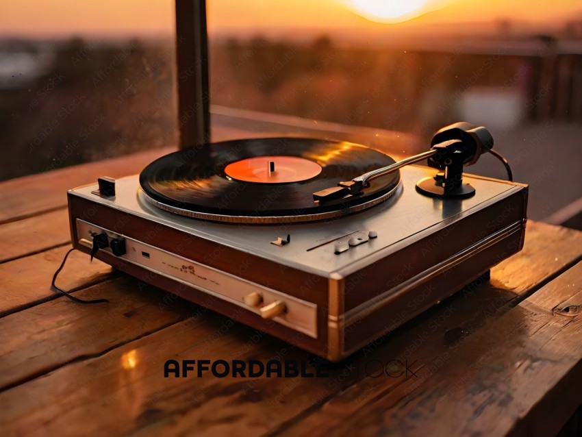 A vintage record player with a record on it