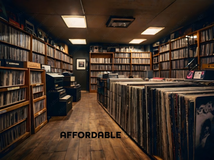 A room full of records and a record player