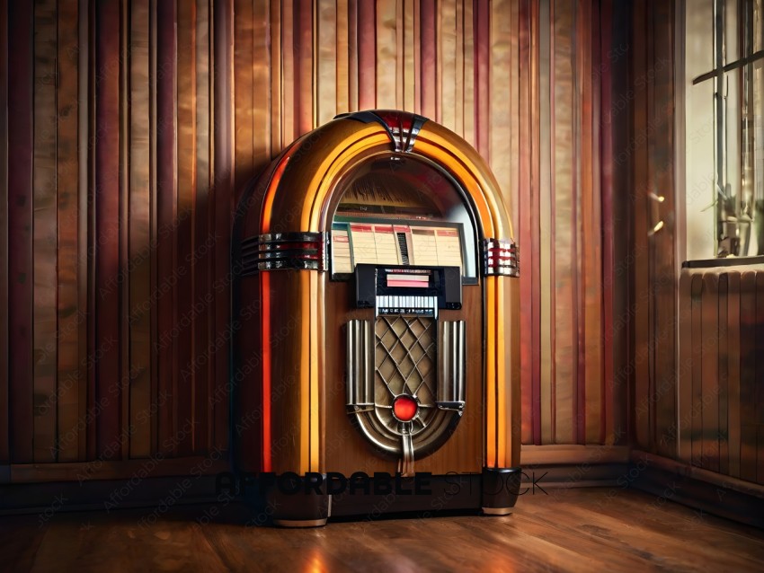 Vintage Jukebox with a Brown and Red Color Scheme