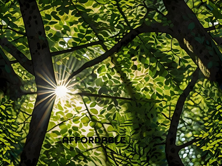 A sunlight shining through the leaves of a tree