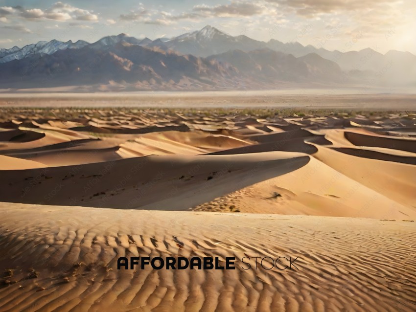 A desert landscape with mountains in the background
