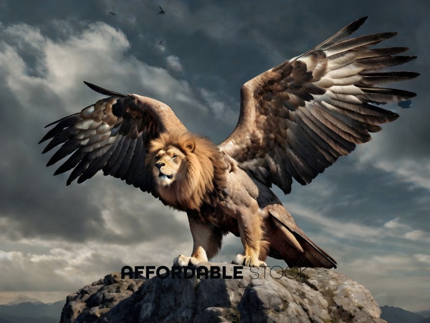 A majestic lion with wings spread wide