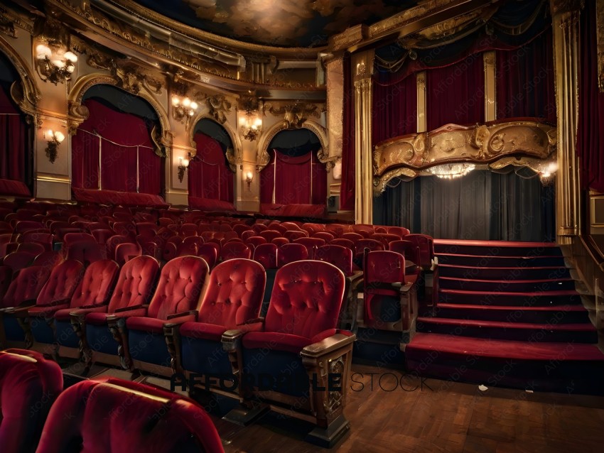 An ornate theater with red velvet seats