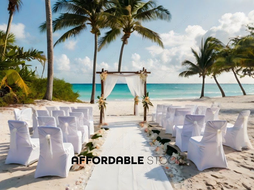 A beautiful beach wedding with a white canopy and flowers