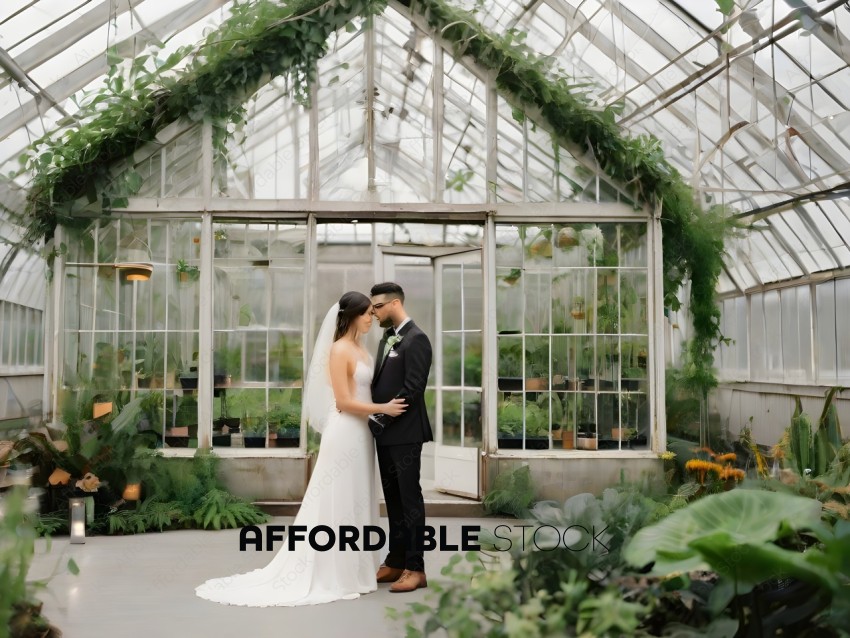 A Bride and Groom in a Glass Greenhouse