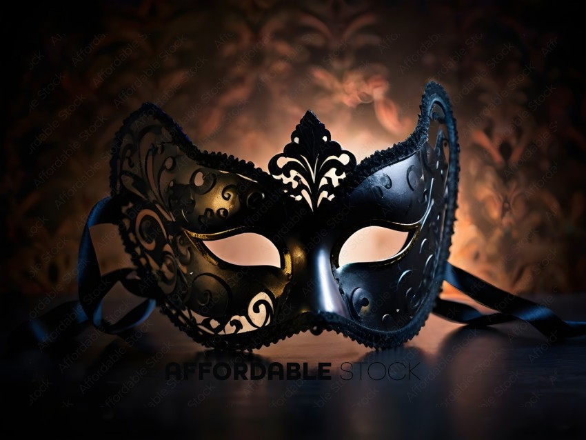 A black and gold mask with a design on it
