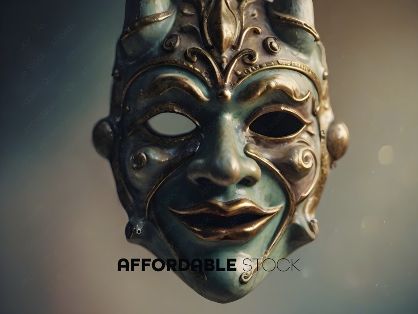 A gold mask with a blue face