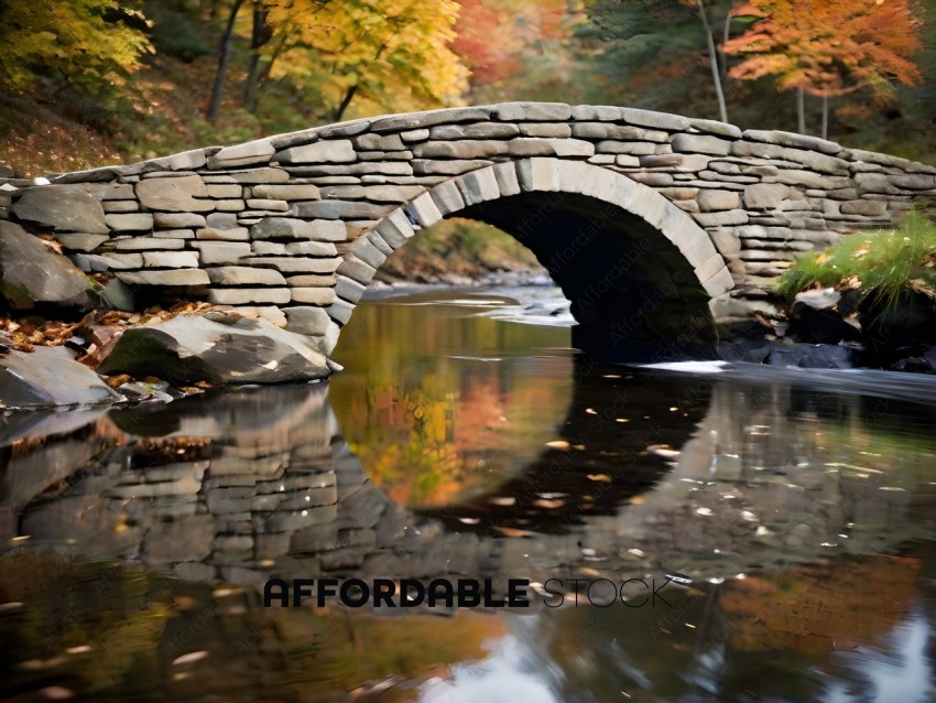 A bridge over a river with autumn leaves