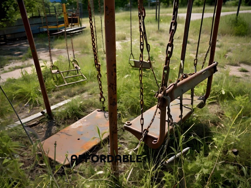 Rusted Swing Set in a Field
