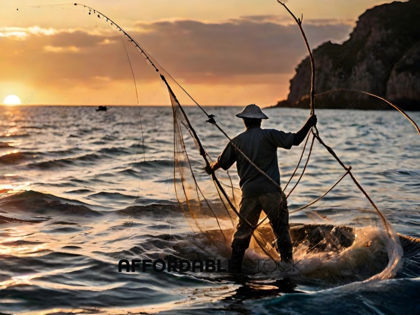 A man fishing in the ocean