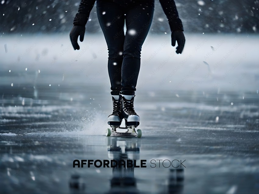 A person on a skateboard in the snow