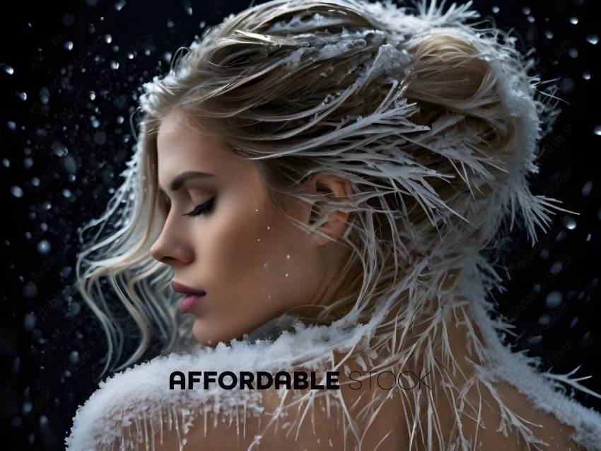 A blonde woman with a snowflake in her hair