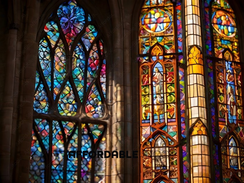 A stained glass window with a lot of colors