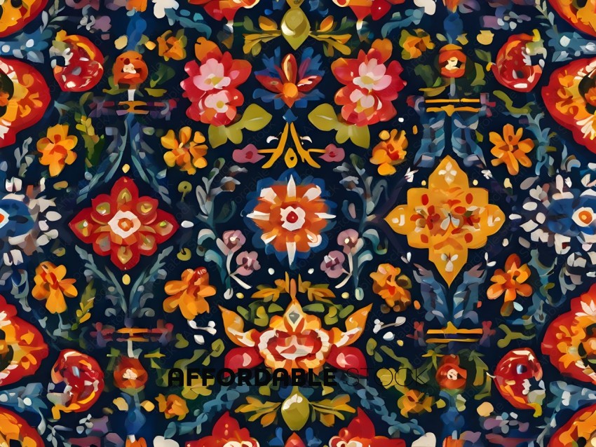 A colorful pattern with flowers and leaves