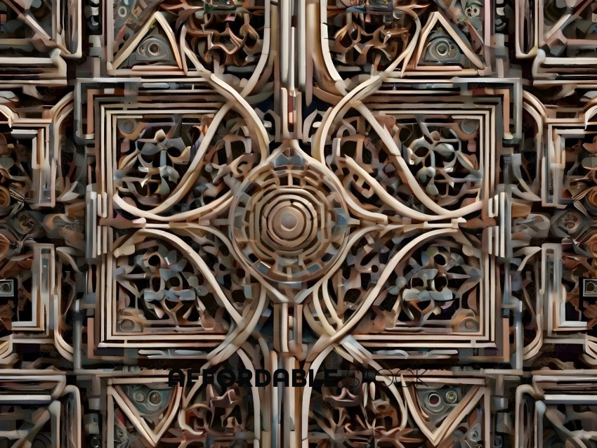 A detailed design of a wooden carving with a central circle