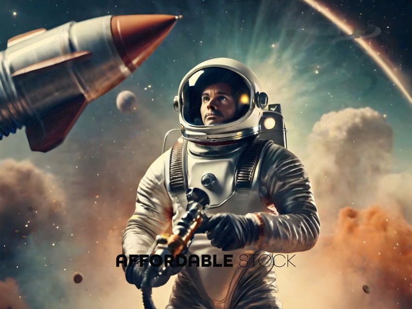 Astronaut in Space Suit with Rocket Launcher