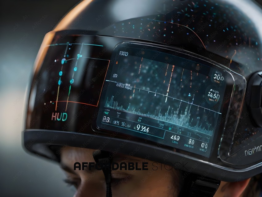 Man wearing a helmet with a screen on it