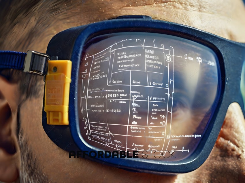 A man wearing a pair of glasses with a diagram on the lens