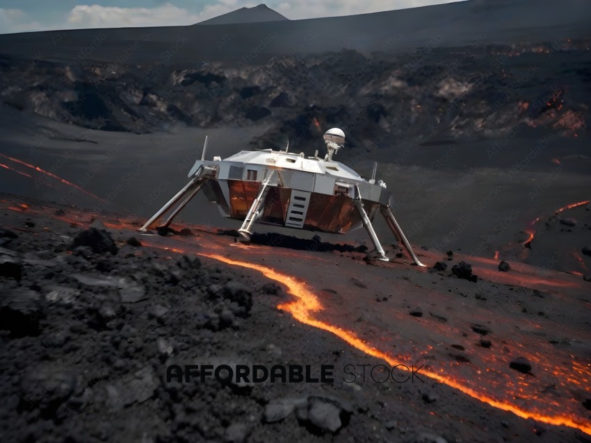 A robotic vehicle on a volcanic landscape
