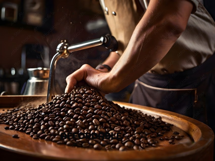 A man pouring coffee beans into a coffee press