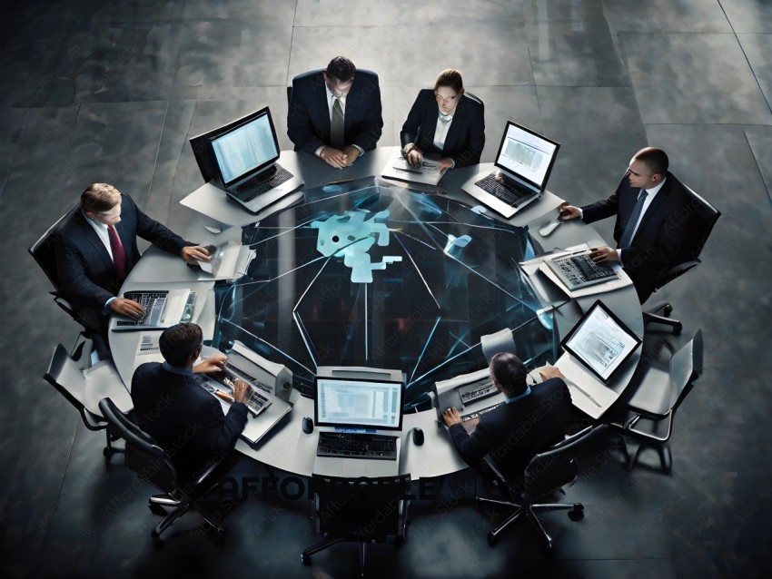 A group of business people working together at a large table