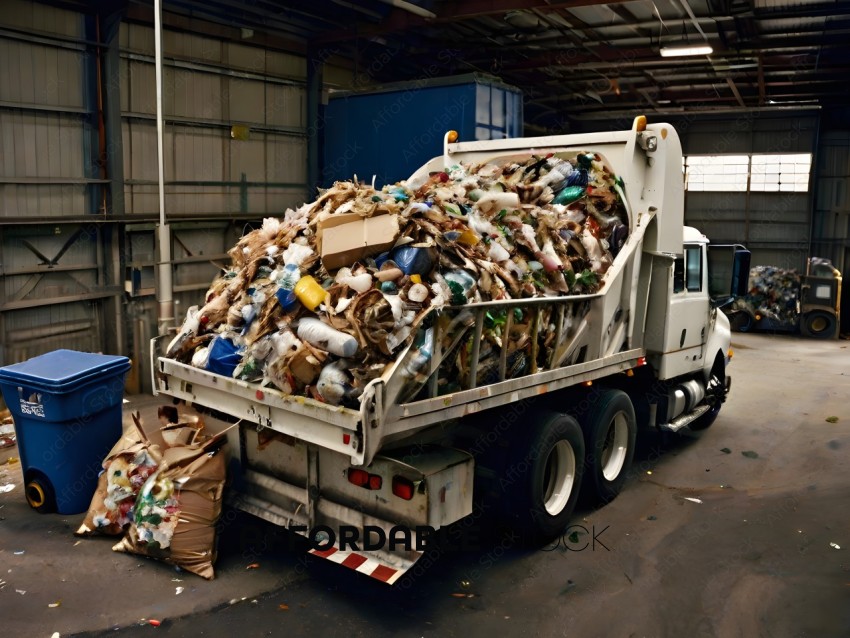 A white truck filled with trash